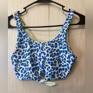 Reversible Leopard Print Bikini Top – Blue/Lime & Solid Mint Girls 14